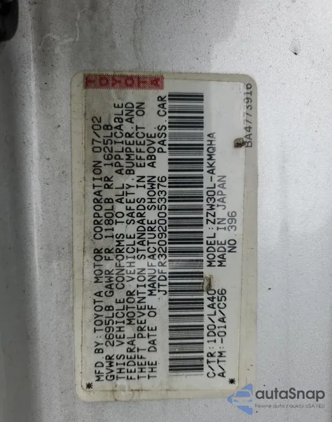 2002 Toyota Mr2 Spyder z USA, uszkodzony, nr VIN JTDFR320920053376